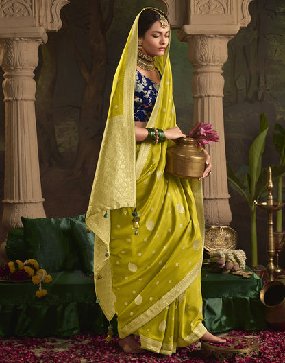 Lime Green Silk Banarasi Saree