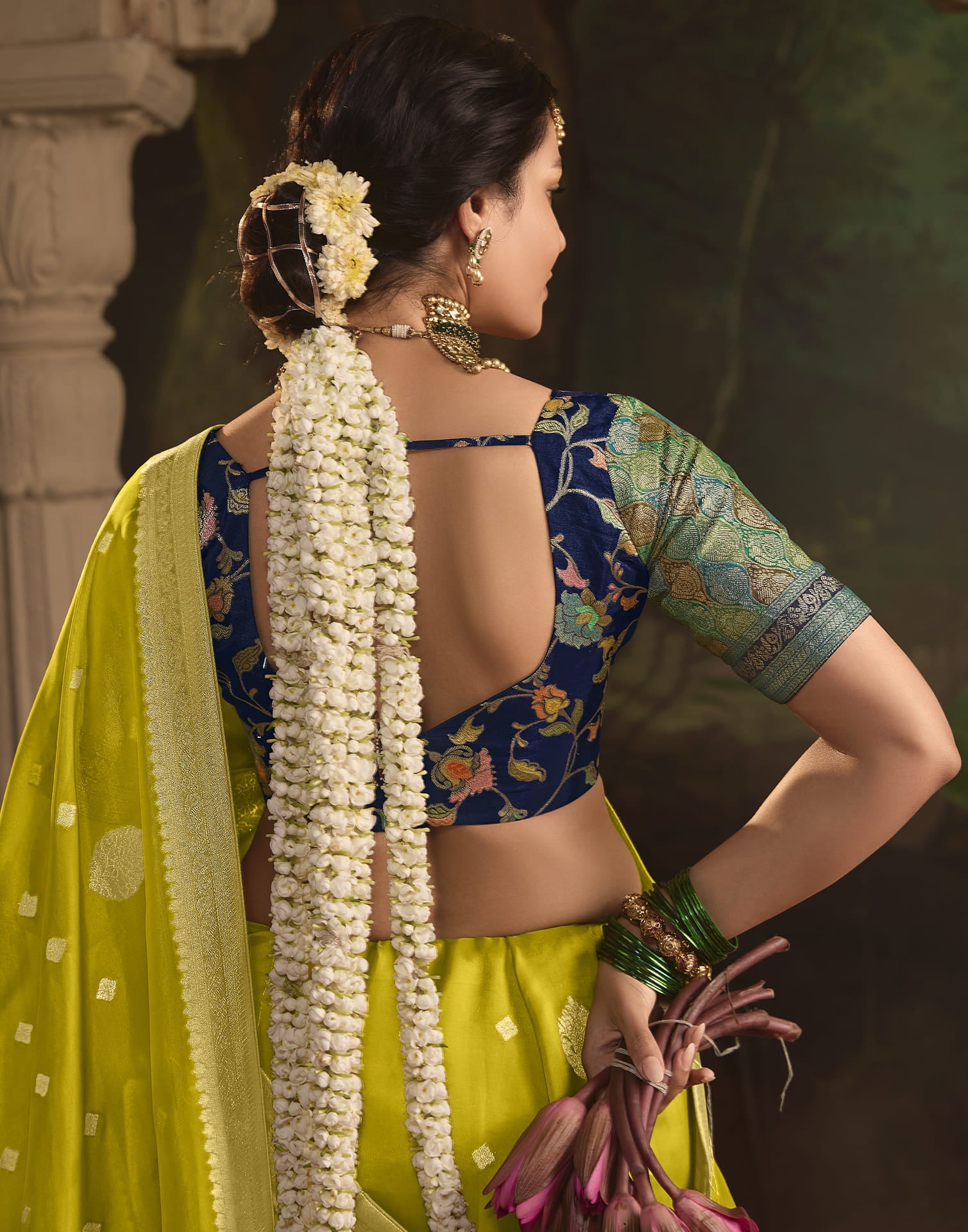 Lime Green Silk Banarasi Saree