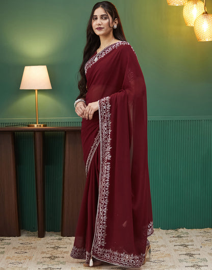 Maroon Georgette Stone Work Swarovski Saree