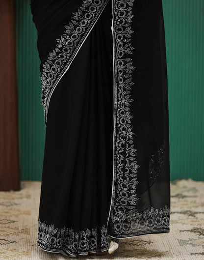 Black Georgette Stone Work Swarovski Saree