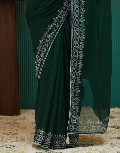 Dark Green Georgette Stone Work Swarovski Saree