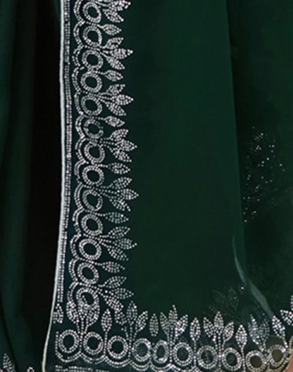 Dark Green Georgette Stone Work Swarovski Saree