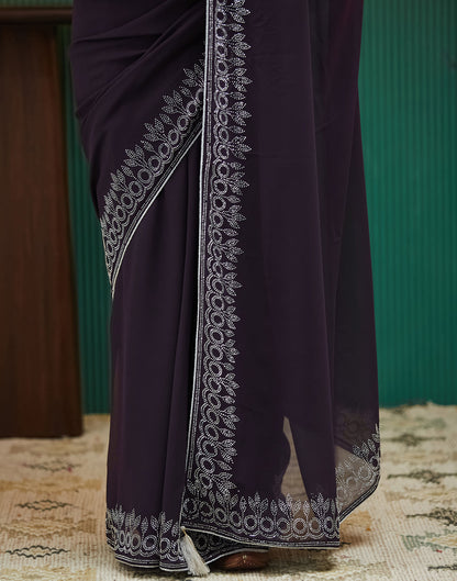Dark Purple Georgette Stone Work Swarovski Saree