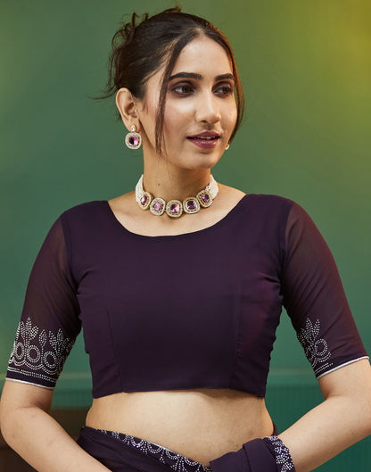 Dark Purple Georgette Stone Work Swarovski Saree