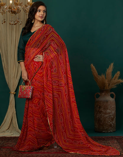 Red Georgette Printed Bandhani Saree