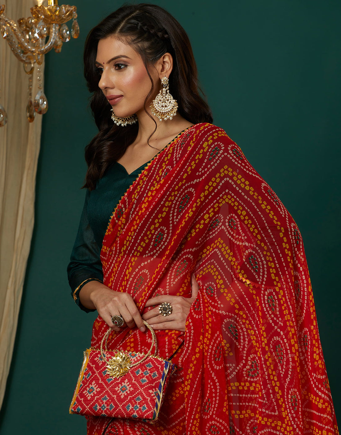 Red Georgette Printed Bandhani Saree