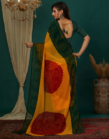 Yellow Georgette Printed Bandhani Saree