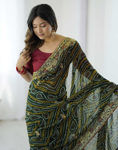 Green Georgette Lace Bandhani Saree