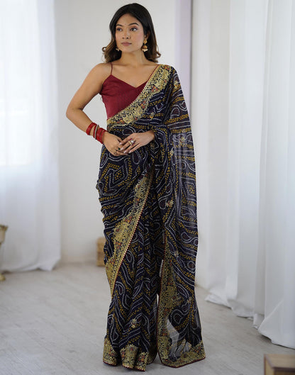 Black Georgette Lace Bandhani Saree
