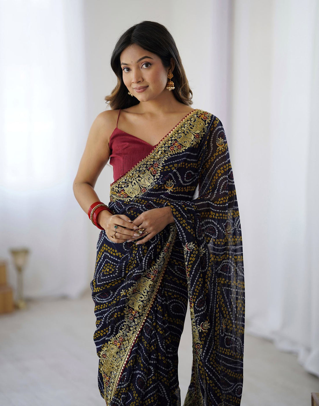 Black Georgette Lace Bandhani Saree