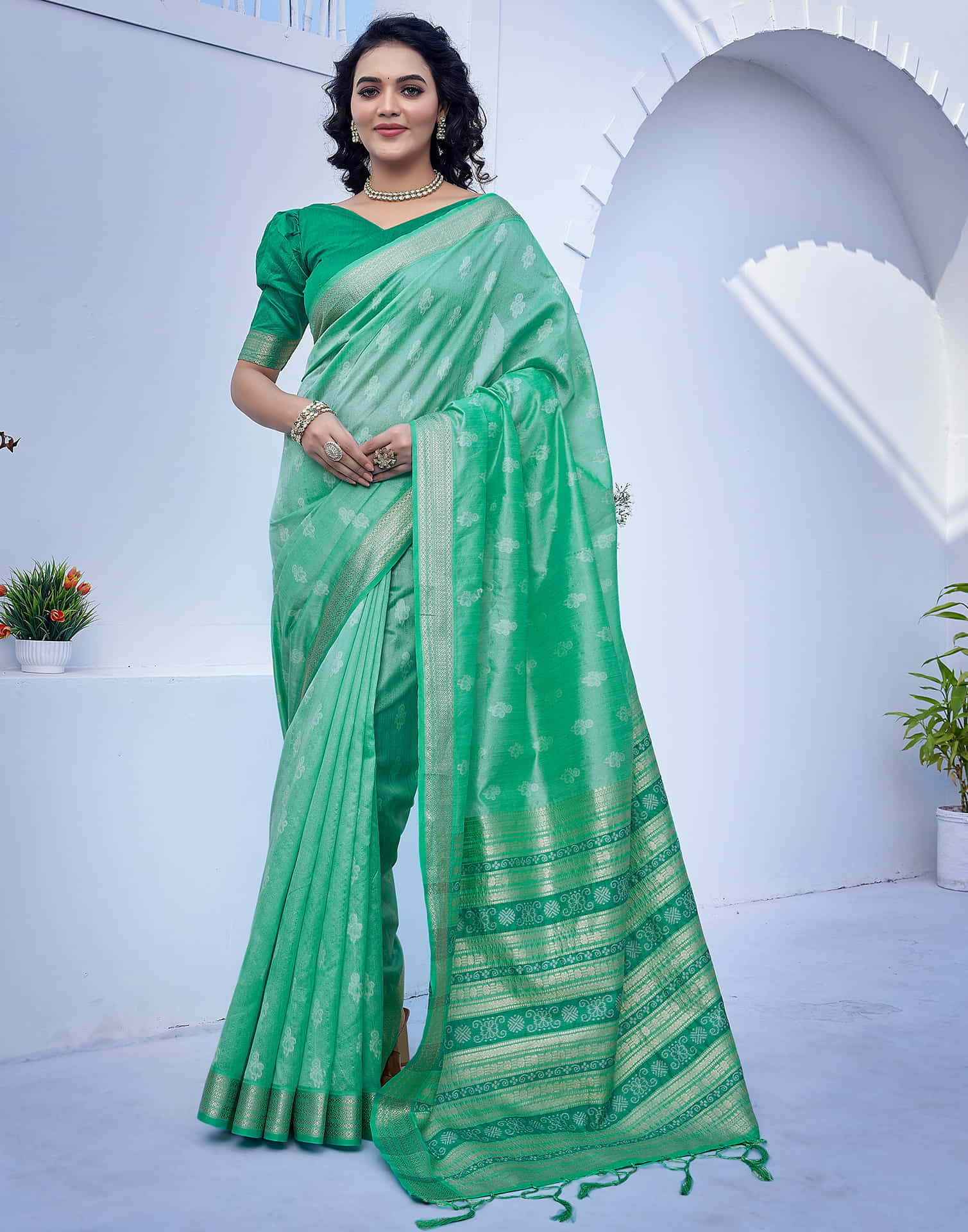 Turquoise Silk Weaving Banarasi Saree