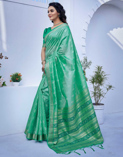 Turquoise Silk Weaving Banarasi Saree