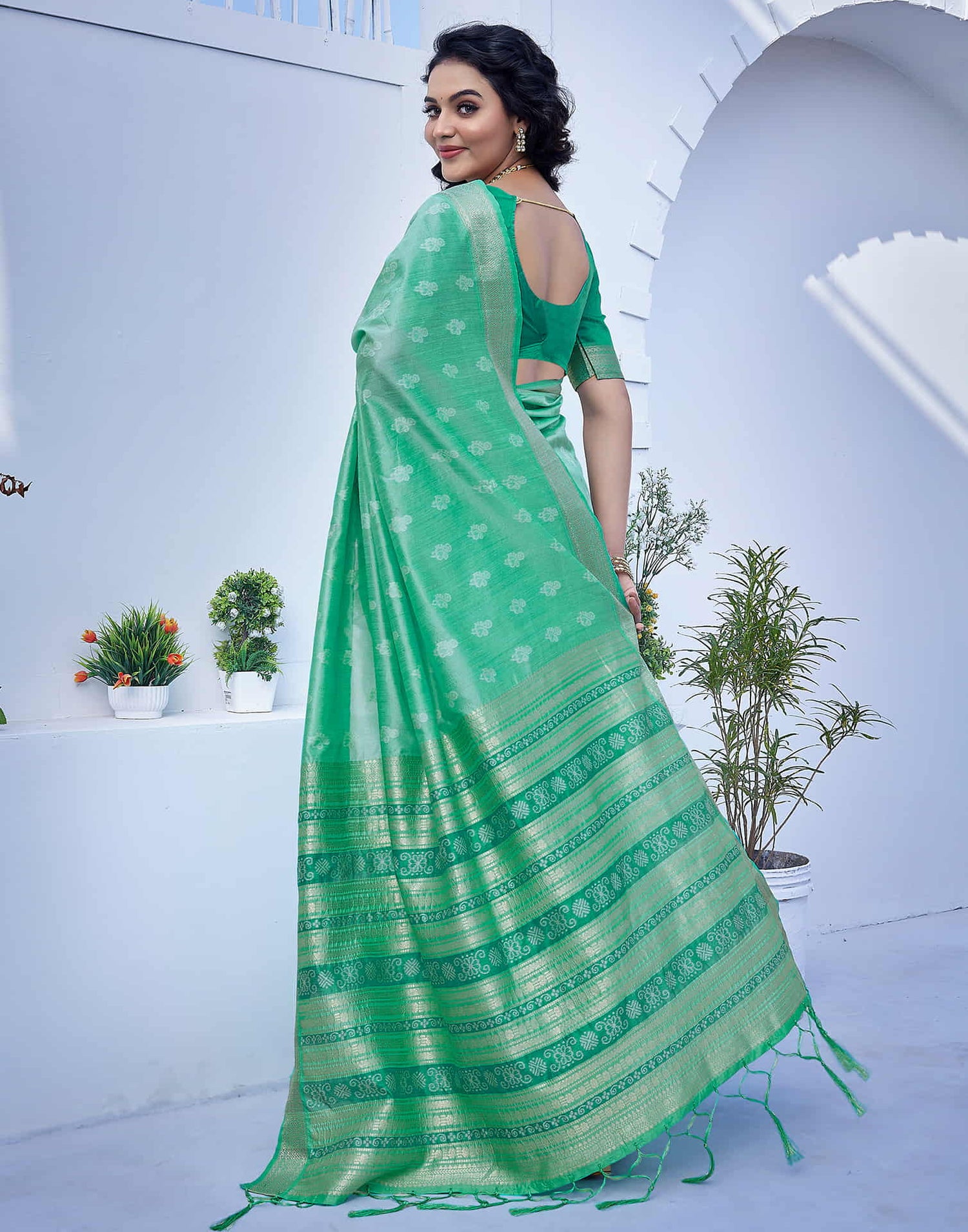 Turquoise Silk Weaving Banarasi Saree