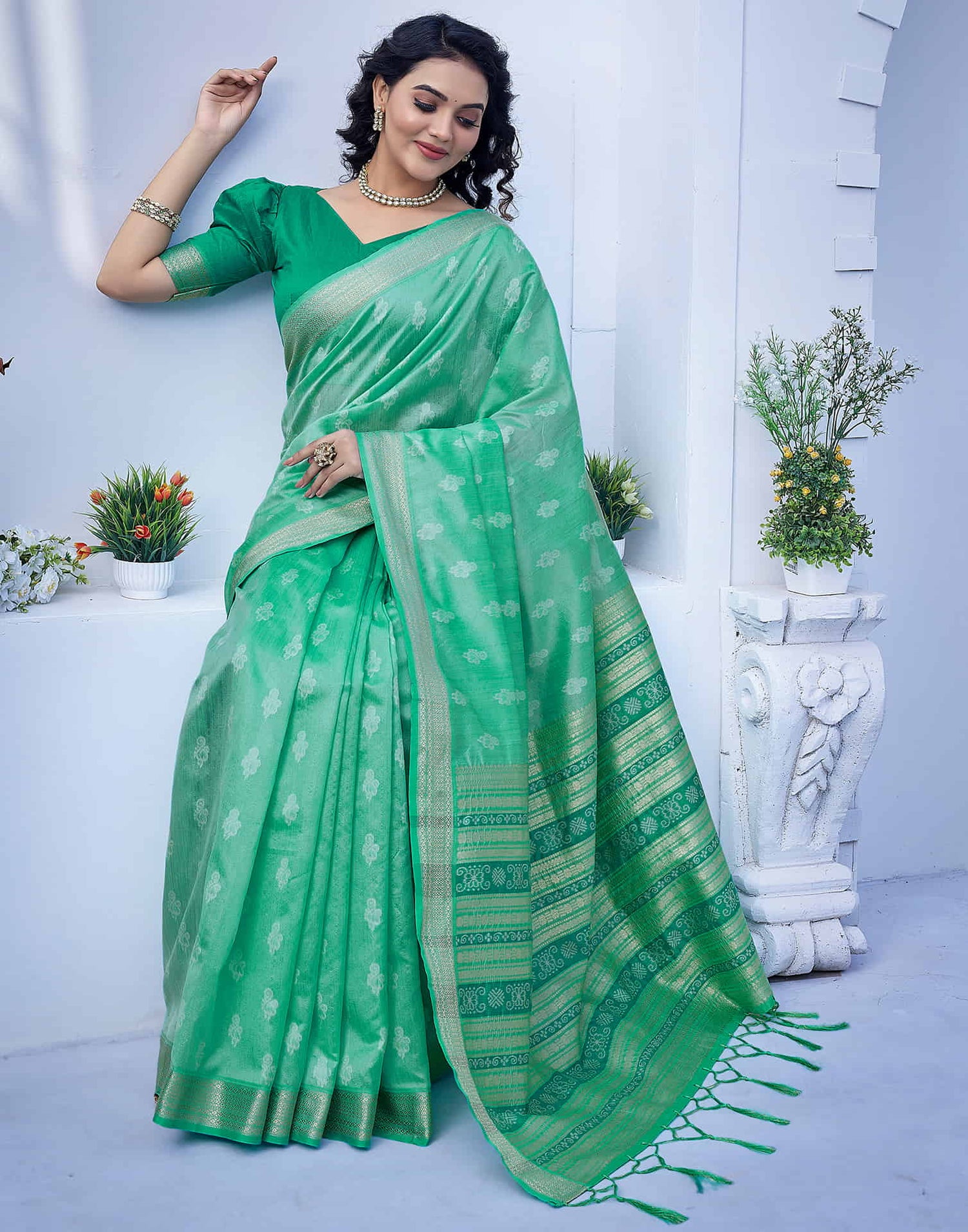 Turquoise Silk Weaving Banarasi Saree