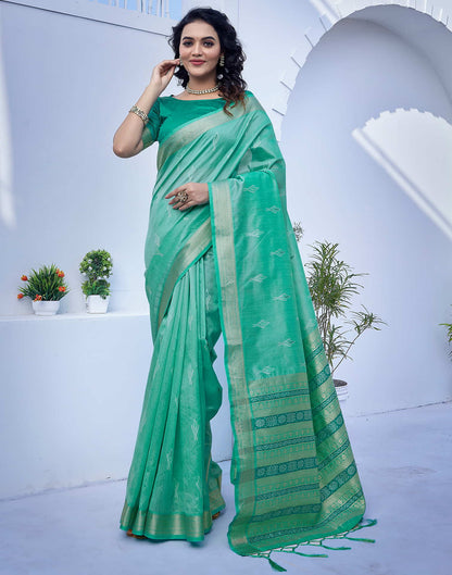 Turquoise Silk Weaving Banarasi Saree