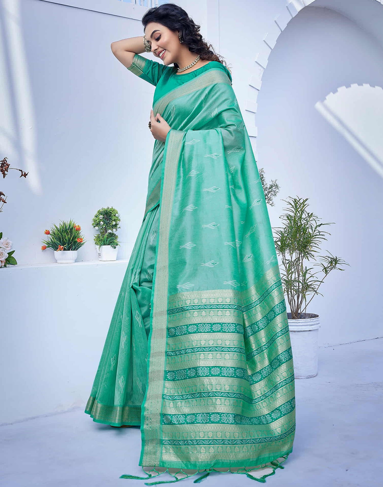 Turquoise Silk Weaving Banarasi Saree