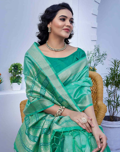 Turquoise Silk Weaving Banarasi Saree