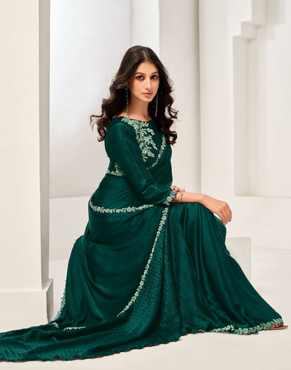 Rama Green Silk Zardosi Work Embellished Saree