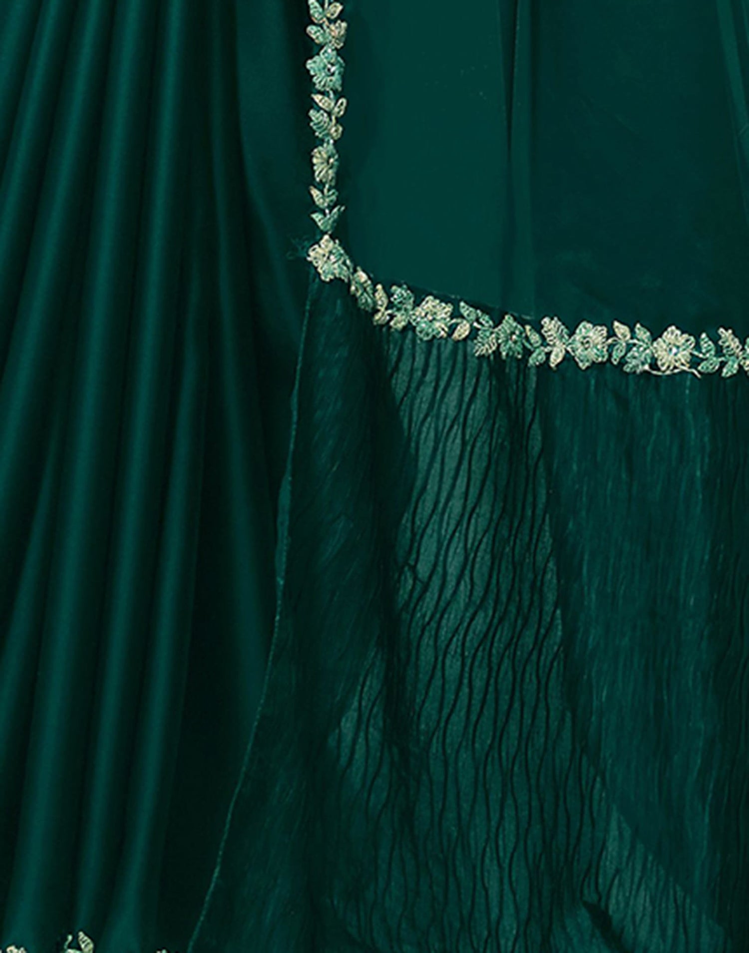 Rama Green Silk Zardosi Work Embellished Saree