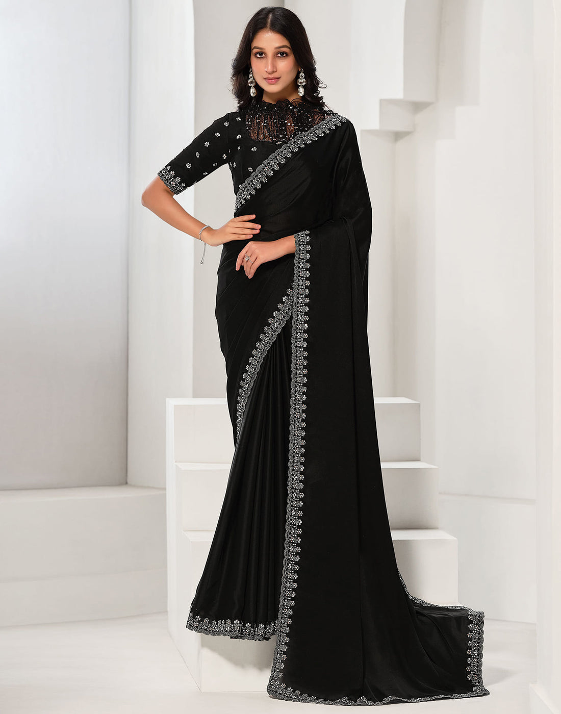 Black Silk Sequence Embellished Saree