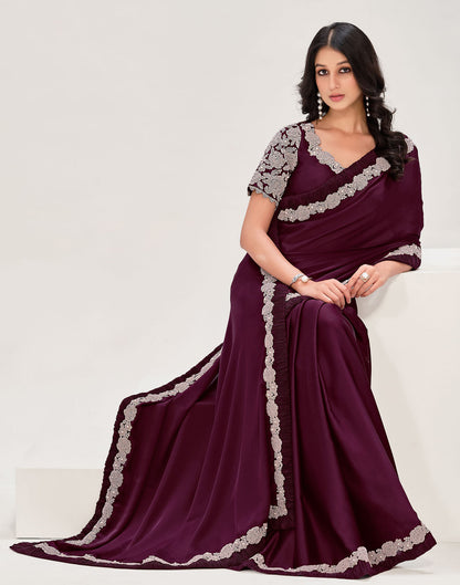 Wine Silk Sequence Embellished Saree