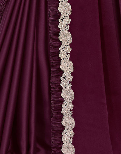 Wine Silk Sequence Embellished Saree