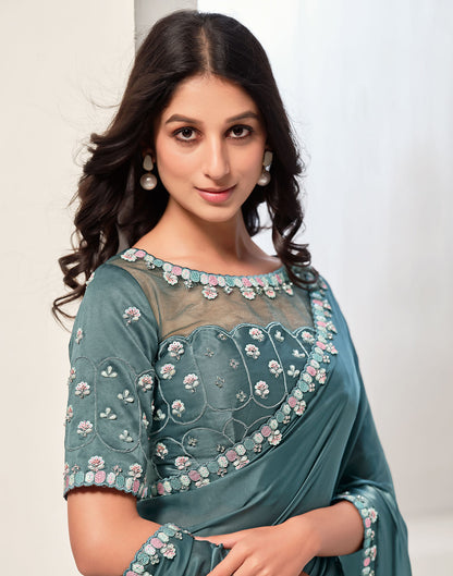 Casal Blue Silk Sequence Embellished Saree