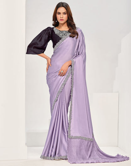 Light Purple Silk Zardosi Work Embellished Saree