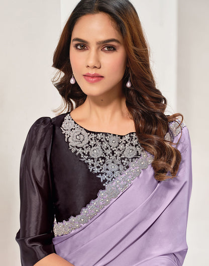 Light Purple Silk Zardosi Work Embellished Saree