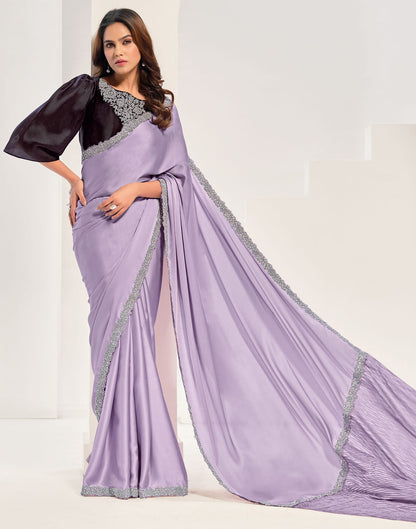 Light Purple Silk Zardosi Work Embellished Saree