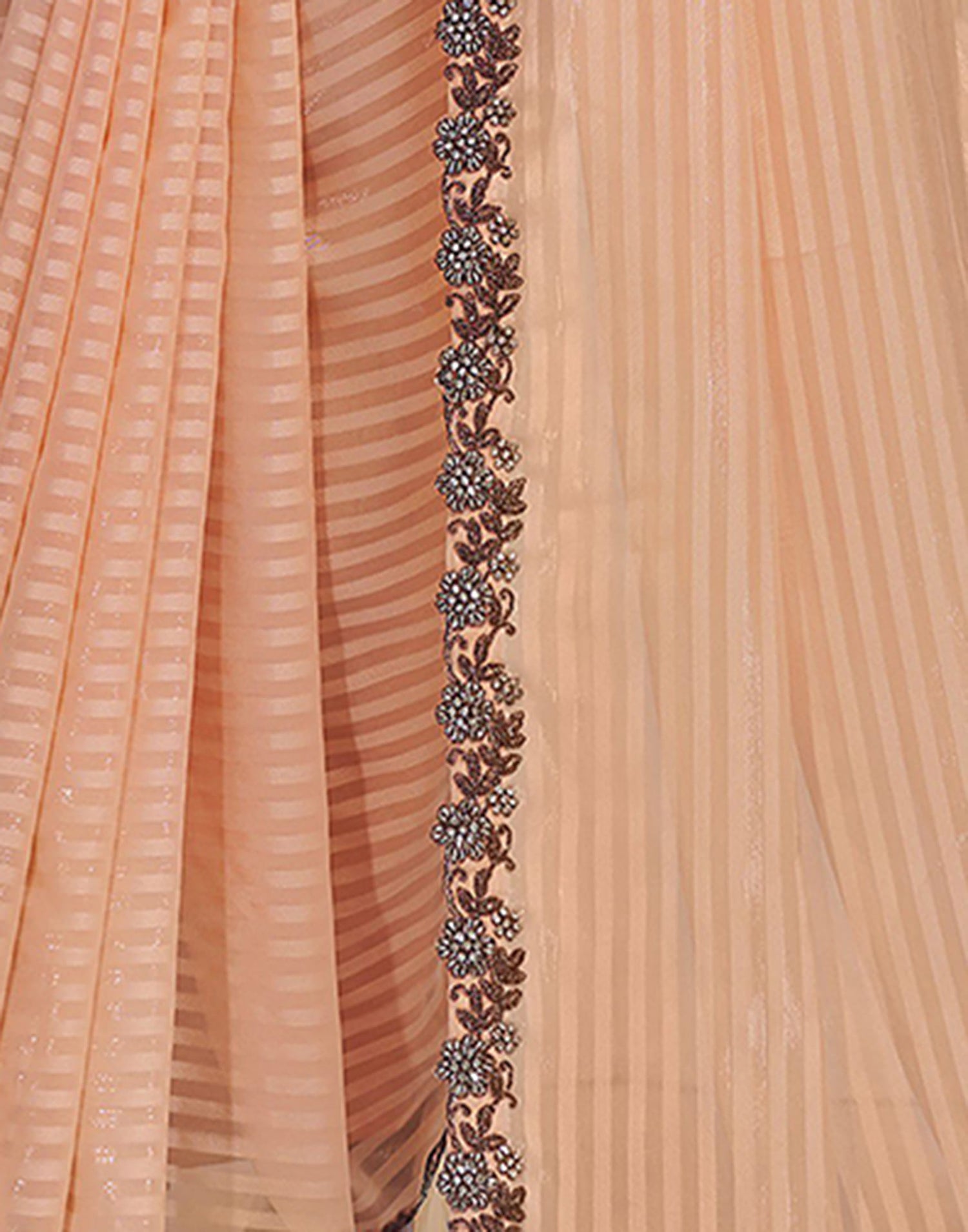 Light Peach Georgette Stone Work Embellished Saree