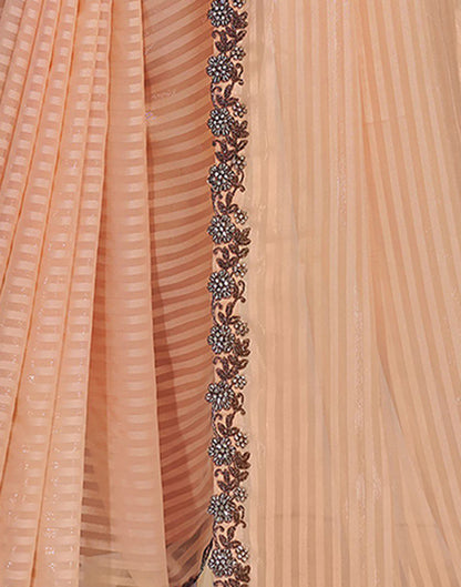 Light Peach Georgette Stone Work Embellished Saree