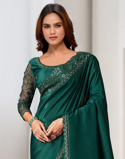 Bottle Green Polyester  Lace Embellished Saree
