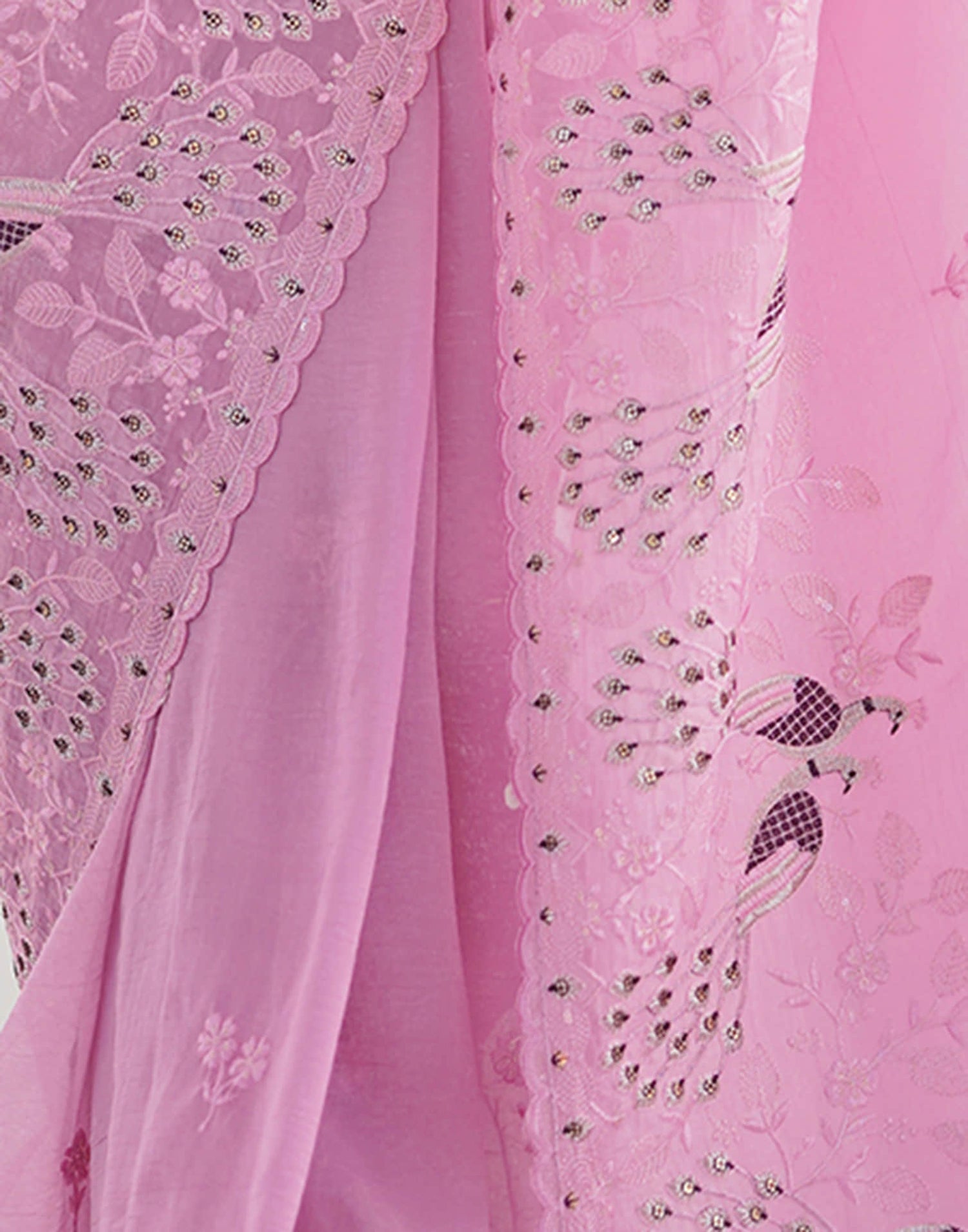 Pink Silk Embroidery Saree