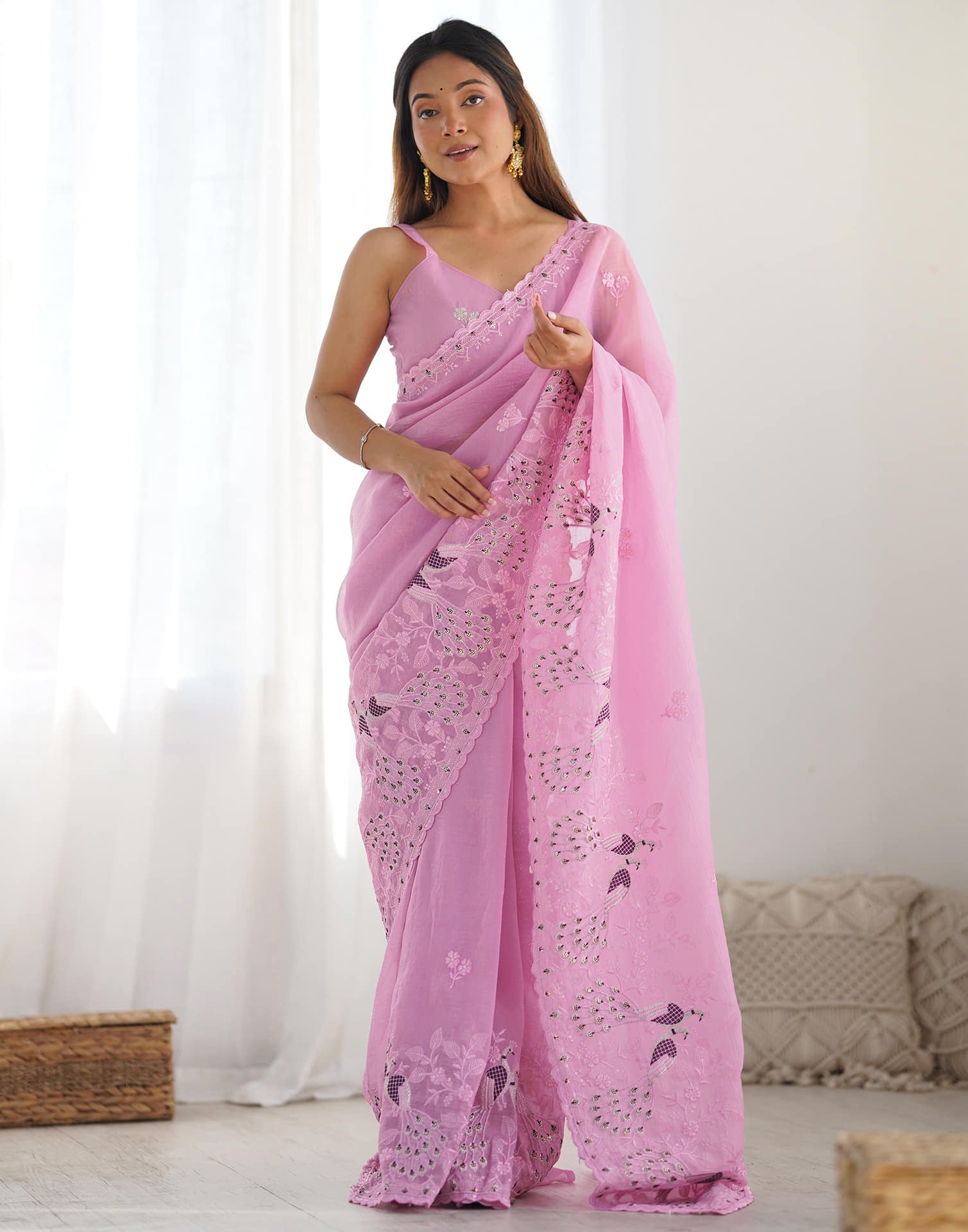 Pink Silk Embroidery Saree