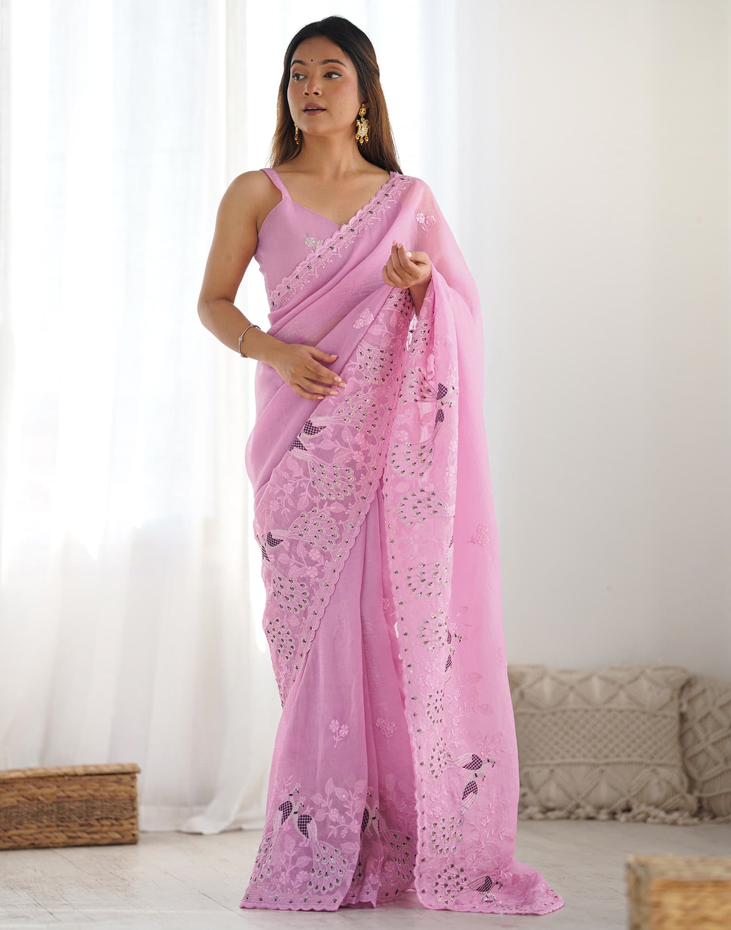 Pink Silk Embroidery Saree