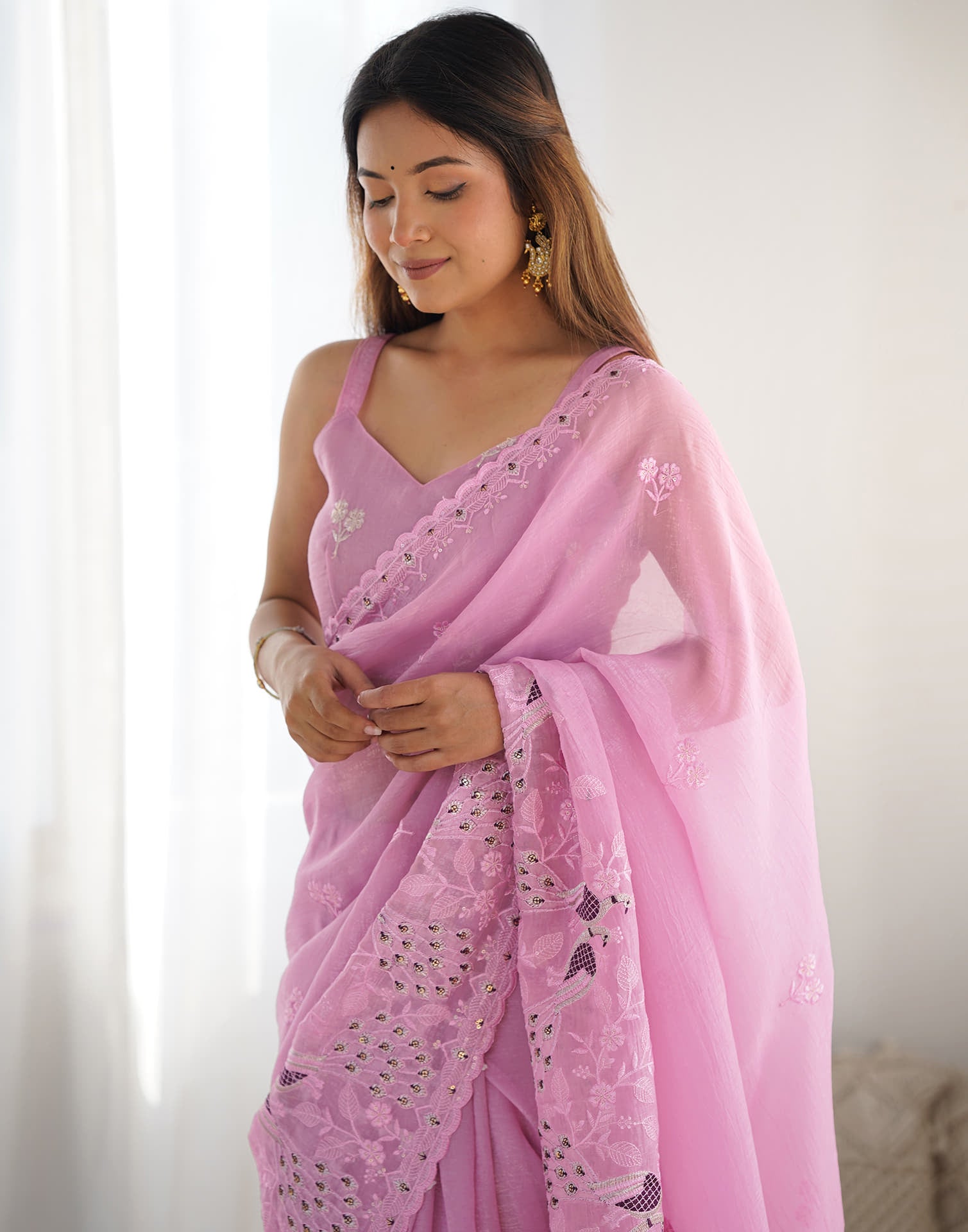 Pink Silk Embroidery Saree