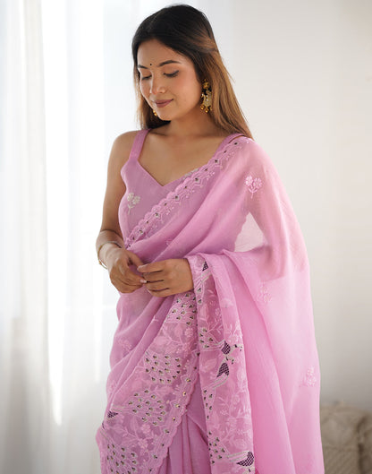 Pink Silk Embroidery Saree