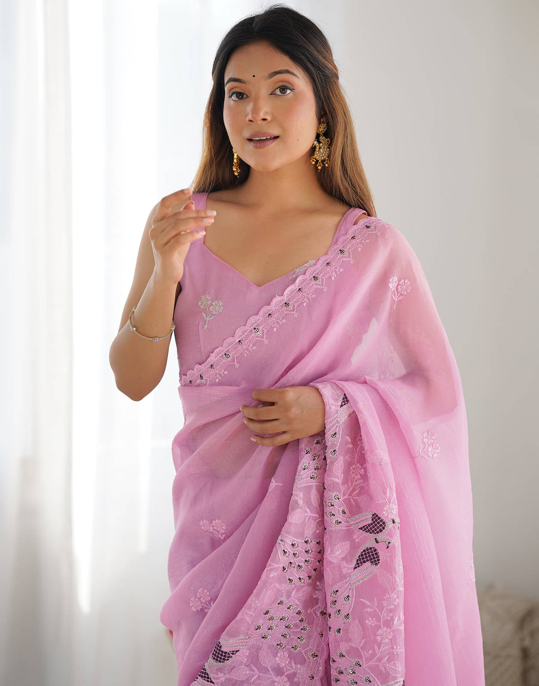 Pink Silk Embroidery Saree