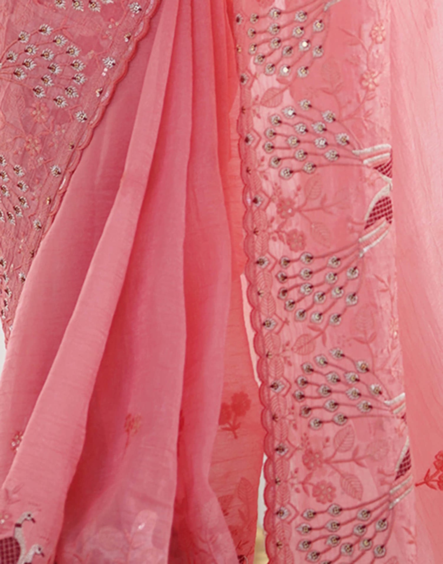 Rose Pink Silk Embroidery Saree