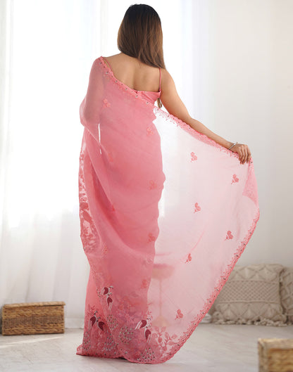 Rose Pink Silk Embroidery Saree