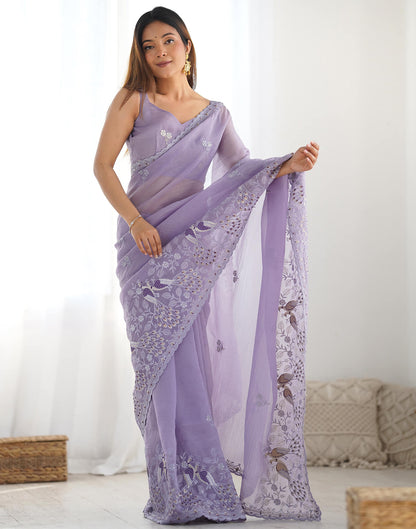 Dusty Purple Silk Embroidery Saree