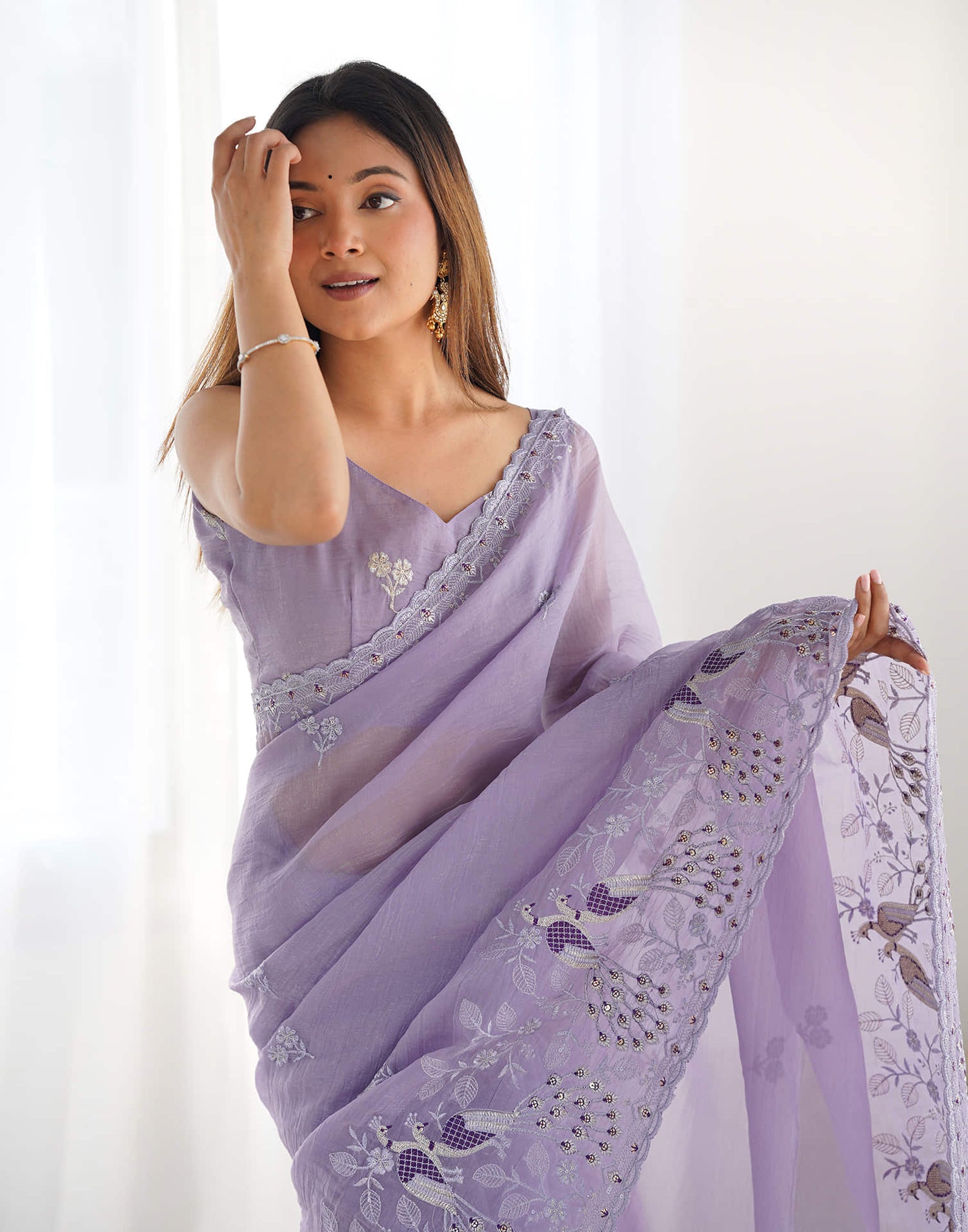 Dusty Purple Silk Embroidery Saree