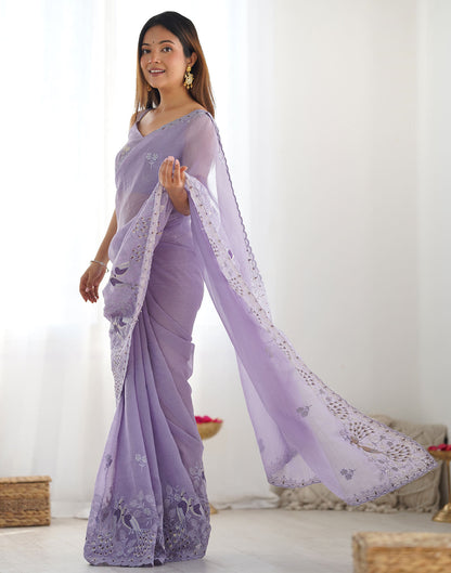 Dusty Purple Silk Embroidery Saree