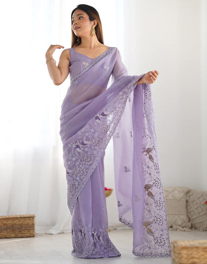 Dusty Purple Silk Embroidery Saree