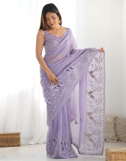 Dusty Purple Silk Embroidery Saree