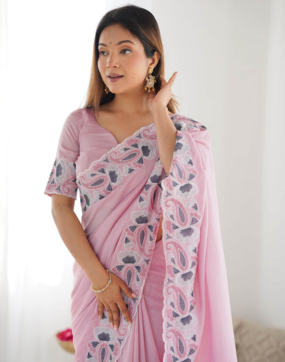 Pink Silk Embroidery Saree