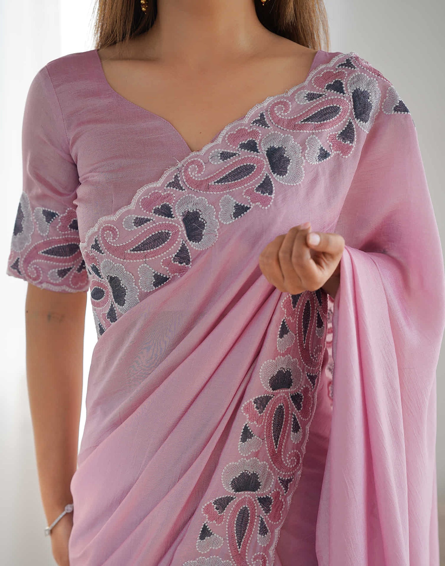 Pink Silk Embroidery Saree