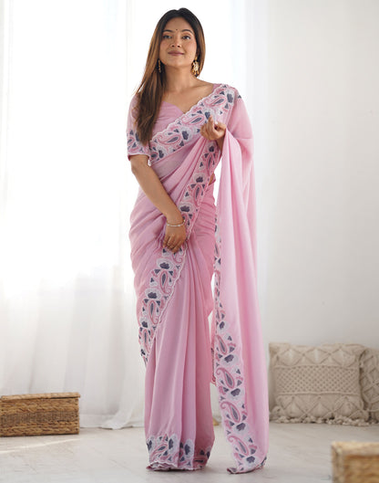 Pink Silk Embroidery Saree