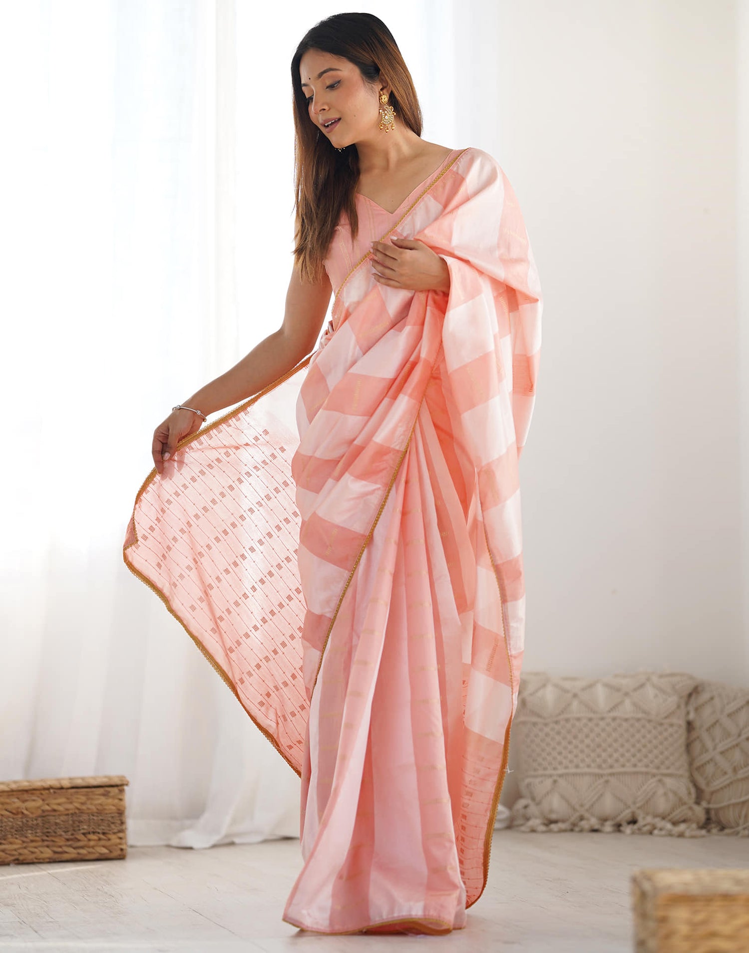 Peach Silk Woven Saree